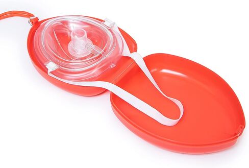 Primacare RS-6845 Single Valve CPR Rescue Mask in Red Hard Case, Adult/Child Pocket Resuscitator with Elastic Strap, Air Cushioned Edges, 6.5x4.8x1.6 inches, Red, Clear, 1-Pack in Saudi Arabia