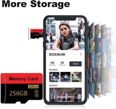 بطاقة ذاكرة 256 جيجا بايت بطاقة TF صغيرة بطاقة ذكية فائقة السرعة للهواتف الذكية التي تعمل بنظام Android، وكاميرا الحركة، والأجهزة اللوحية للتخزين الموسع in Kuwait