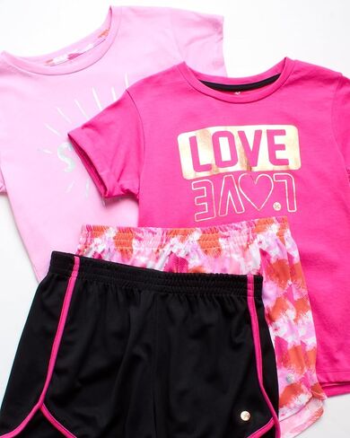 RBX Girls' Active Shorts Set - 4 Piece Short Sleeve Performance T-Shirt and Shorts (Size: 7-12) in Saudi Arabia