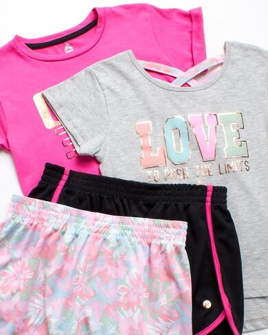 RBX Girls' Active Shorts Set - 4 Piece Short Sleeve Performance T-Shirt and Shorts (Size: 7-12) in Saudi Arabia