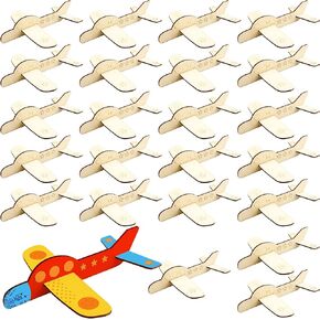 Haconba 24 Pack DIY Wooden Airplane Paintable Wood Craft Planes with 2 Pcs 3 ml Acrylic Paint Strip and 2 Pcs Painting Brushes for DIY Craft Activities Birthday Airplane Theme Party, 3 Styles in Kuwait
