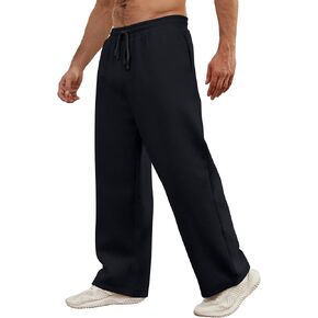 Mens Baggy Sweatpants Open Bottom Fleece Workout Casual Joggers Elastic Waist Drawstring Wide Leg Pants with Pockets in Saudi Arabia