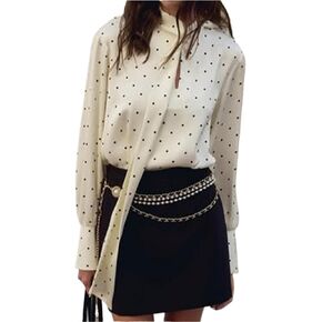 Satin Print Polka Dots Bow Women Shirt White Long Sleeve Blouses Female Autumn Slim Casual Streetwear in Kuwait