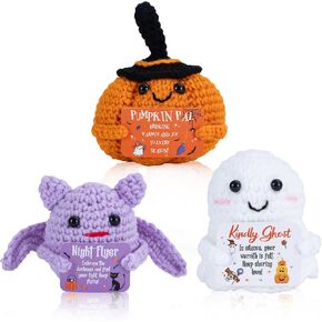 3 Pack Halloween Positive Crochet Dolls Set Handmade Knitted Halloween Party Decorations Emotional Support Crochet Gifts with Inspirational Card for Teachers Colleagues Family Gatherings in Saudi Arabia