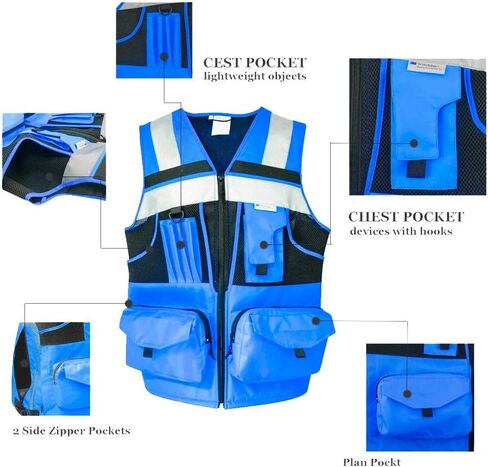 SUXIBIP 10 Pockets Safety Vest for Men and Women, High Visibility vest with 3M Reflective Strips, Oxford Fabric in Saudi Arabia