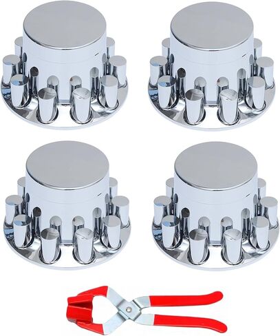 JESONN 4 قطع من غطاء عجلة المحور الخلفي من البلاستيك ABS المطلي بالكروم مع أغطية صامولة لولبية 33 مم لشبه الشاحنات (قياسي-ACN35) in Kuwait