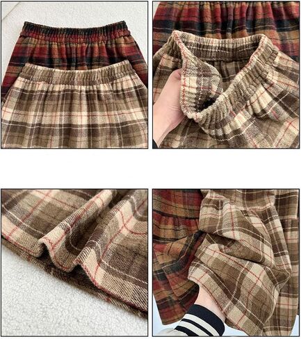 utcoco Women's Vintage Plaid Midi Skirt High Waist A Line Tiered Flared Patchwork Long Skirt for Fall & Winter in Saudi Arabia