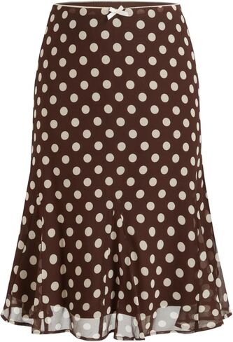 تنورة CIDER للنساء من قماش شبكي منقط بخصر منخفض مع فيونكة على شكل حورية البحر بطول الركبة، تنانير يومية غير رسمية in Kuwait