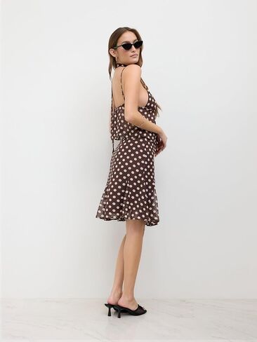 تنورة CIDER للنساء من قماش شبكي منقط بخصر منخفض مع فيونكة على شكل حورية البحر بطول الركبة، تنانير يومية غير رسمية in Kuwait