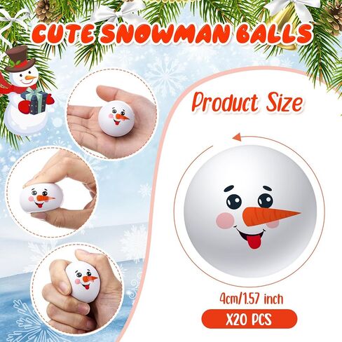 20 Pcs Snowman Stress Ball Snowmen Stress Toys Stress Relief Cute Christmas Party Favors for Party Bag Filler Stocking Stuffers Gifts Suitable for Ages 3+ in Saudi Arabia