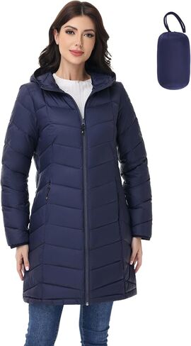 SLOW DOWN Womens Lightweight Puffer Coat, Women Hooded Packable Mid-Length Winter puffer Jacket in Saudi Arabia
