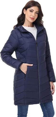 SLOW DOWN Womens Lightweight Puffer Coat, Women Hooded Packable Mid-Length Winter puffer Jacket in Saudi Arabia