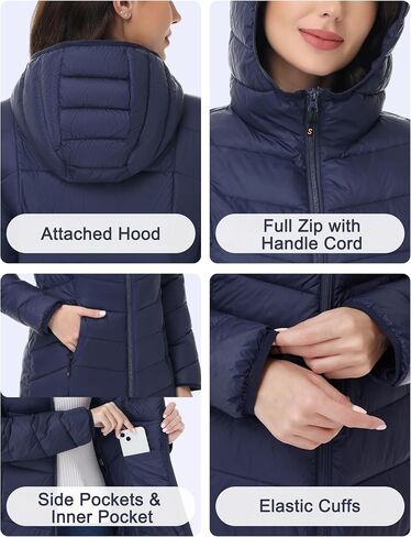 SLOW DOWN Womens Lightweight Puffer Coat, Women Hooded Packable Mid-Length Winter puffer Jacket in Saudi Arabia