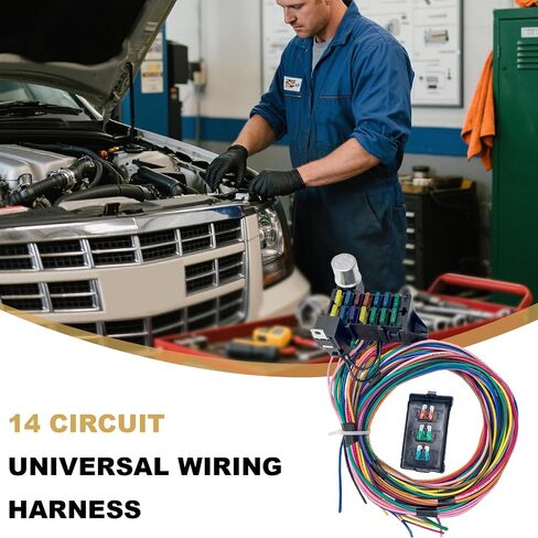 14 Circuit Universal Wiring Harness for Chevy Ford Chrysler Mopar Street Muscle Car Hot Rod Rat XL 12V Harness Kit 14 Fuse Electrical Wire Harness in Saudi Arabia
