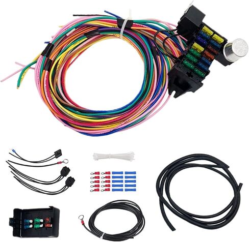 14 Circuit Universal Wiring Harness for Chevy Ford Chrysler Mopar Street Muscle Car Hot Rod Rat XL 12V Harness Kit 14 Fuse Electrical Wire Harness in Saudi Arabia