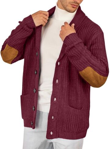 Runcati Men's Shawl Collar Cardigan Sweater Multi-Color Button Down Knitted Sweaters with Pockets in Saudi Arabia