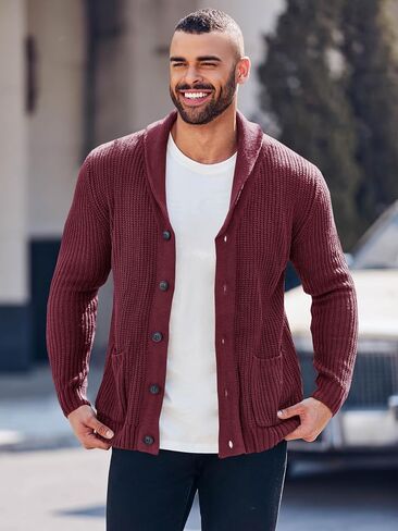 Runcati Men's Shawl Collar Cardigan Sweater Multi-Color Button Down Knitted Sweaters with Pockets in Saudi Arabia