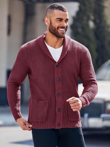 Runcati Men's Shawl Collar Cardigan Sweater Multi-Color Button Down Knitted Sweaters with Pockets in Saudi Arabia