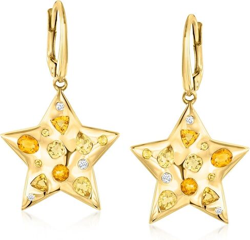 Ross-Simons 1.55 ct. t.w. Orange and Yellow Citrine Star Drop Earrings With .11 ct. t.w. Lab-Grown Diamonds in 18kt Gold Over Sterling in Saudi Arabia