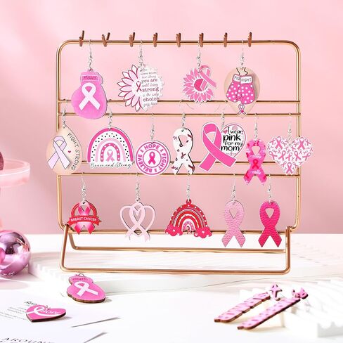 Nosiny 36 Pairs Wooden Breast Cancer Awareness Earrings Bulk Pink Ribbon Dangle Heart Butterfly Sunflower Earrings for Women Jewelry Cancer Survivor Gifts in Saudi Arabia