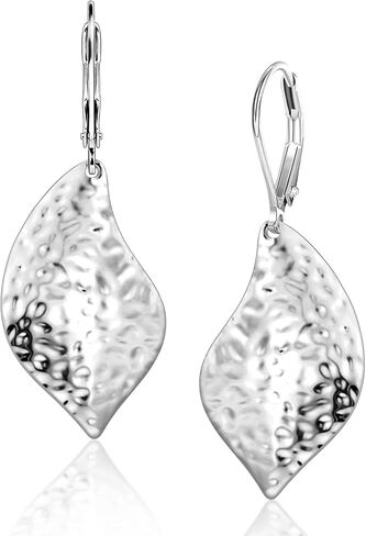 Sterling Silver Hammered Leaf Dangle Earrings for Women Trendy Lightweight Hypoallergenic 14K Gold Plated Drop Earrings French Leverback in Saudi Arabia