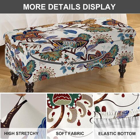 Eco-Ancheng Storage Ottoman Cover Rectangle Ottoman Slipcover Folding Storage Bench Cover Footrest Stool Slipcover Footstool Furniture Protector with Nonslip Elastic Bottom for Living Room (Large 33) in Kuwait