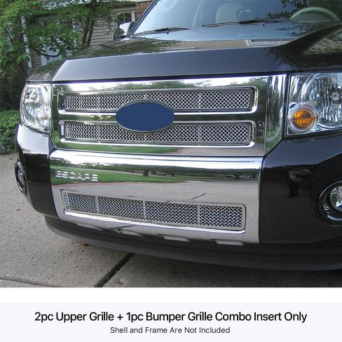 APS Premium Stainless Steel Chrome Mesh Grille Grill Insert Combo Compatible with Ford Escape 2008 2009 2010 2011 2012 Main Upper Lower Bumper N19-T82877F in Saudi Arabia