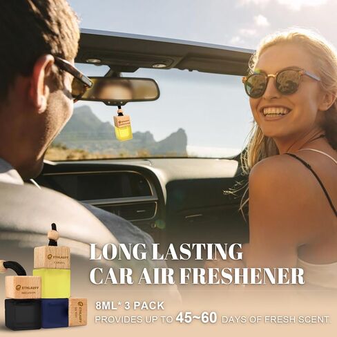 Car Air Freshener Hanging, 3 Pcs Mahogany Teakwood, Sandalwood & Oud, Cedarwood & Cypress, Wooden Scent Air Fresheners Diffuser for Car, 45+ days Long Lasting Fragrance, 0.27 FL OZ/8ML in Kuwait