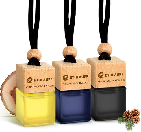 Car Air Freshener Hanging, 3 Pcs Mahogany Teakwood, Sandalwood & Oud, Cedarwood & Cypress, Wooden Scent Air Fresheners Diffuser for Car, 45+ days Long Lasting Fragrance, 0.27 FL OZ/8ML in Kuwait