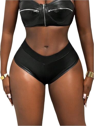 Verdusa Women's PU Leather Micro Booty Shorts Rave Club Low Rise Shorts in Kuwait