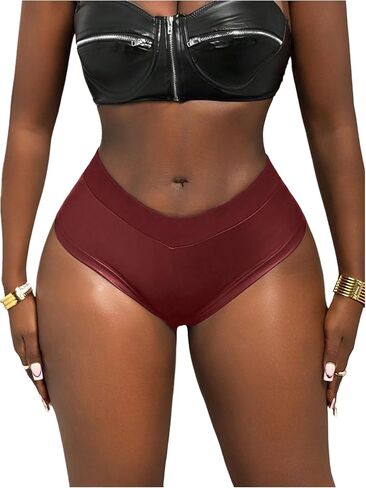 Verdusa Women's PU Leather Micro Booty Shorts Rave Club Low Rise Shorts in Kuwait
