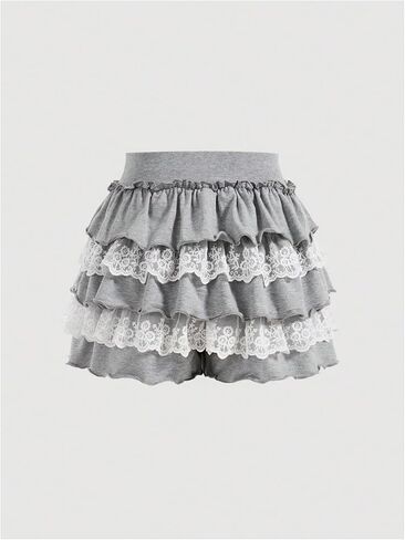 SHENHE Women's Y2k Ruffle Shorts Tiered Layer Lace High Waist Kawaii Coquette Shorts in Saudi Arabia
