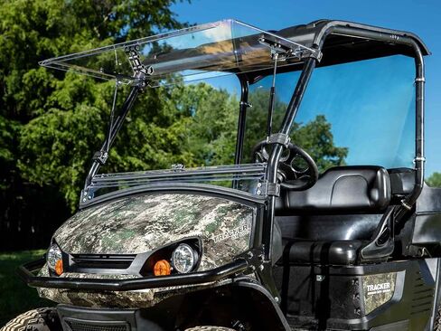 SuperATV Scratch Resistant 3-in-1 Flip Windshield for for 2020+ Tracker OX400, Open, Vented Or Fully Closed, 1/4" Polycarbonate 250x Stronger than Glass, USA Made in Saudi Arabia