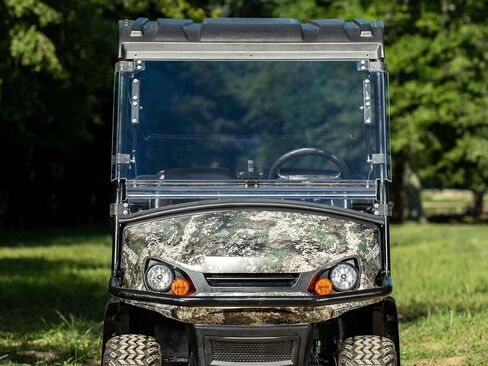 SuperATV Scratch Resistant 3-in-1 Flip Windshield for for 2020+ Tracker OX400, Open, Vented Or Fully Closed, 1/4" Polycarbonate 250x Stronger than Glass, USA Made in Saudi Arabia