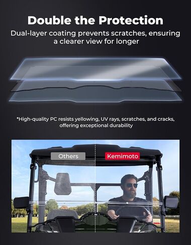 KEMIMOTO PC Front Windshield Compatible with Hisun ,Massimo Msu,Axis,Coleman,Bennche Bighorn,Cub Cadet Challenger 500/700 Double-layer Windshield Scratch-resistant and Clear Vison，Easy Installation in Saudi Arabia