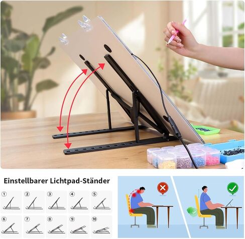 Zocelight A3 لوحة ضوئية لمجموعة الطلاء الماسي، 4800Lux فائقة السطوع 5 مم لوحة إضاءة فنية ماسية رفيعة للغاية مع حامل ومشبك، 3 مستويات صندوق إضاءة خافت للفنانين، الرسم، الرسم، الرسوم المتحركة in Kuwait
