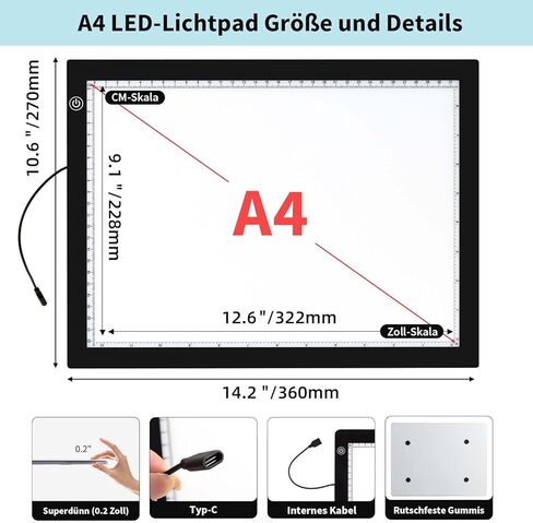 Zocelight A3 لوحة ضوئية لمجموعة الطلاء الماسي، 4800Lux فائقة السطوع 5 مم لوحة إضاءة فنية ماسية رفيعة للغاية مع حامل ومشبك، 3 مستويات صندوق إضاءة خافت للفنانين، الرسم، الرسم، الرسوم المتحركة in Kuwait