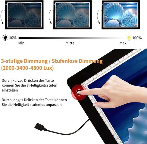 Zocelight A3 لوحة ضوئية لمجموعة الطلاء الماسي، 4800Lux فائقة السطوع 5 مم لوحة إضاءة فنية ماسية رفيعة للغاية مع حامل ومشبك، 3 مستويات صندوق إضاءة خافت للفنانين، الرسم، الرسم، الرسوم المتحركة in Kuwait