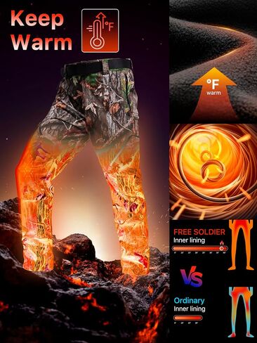 FREE SOLDIER Men's Fleece Lined Outdoor Cargo Hiking Pants Water Repellent Softshell Snow Ski Pants with Zipper Pockets in Kuwait