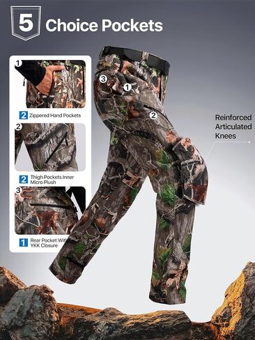 FREE SOLDIER Men's Fleece Lined Outdoor Cargo Hiking Pants Water Repellent Softshell Snow Ski Pants with Zipper Pockets in Kuwait