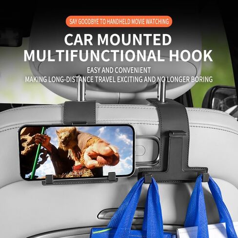 Car Hooks for Headrest, Multifunctional Luxurious Leather and Magnesium Alloy Car Seat Back Hook & Mobile Phone Holder, Double Headrest Hanger Storage Hook for Purses, Handbags (Red) in Saudi Arabia