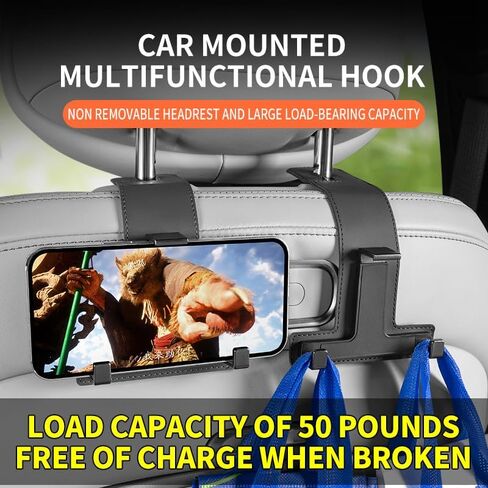Car Hooks for Headrest, Multifunctional Luxurious Leather and Magnesium Alloy Car Seat Back Hook & Mobile Phone Holder, Double Headrest Hanger Storage Hook for Purses, Handbags (Red) in Saudi Arabia