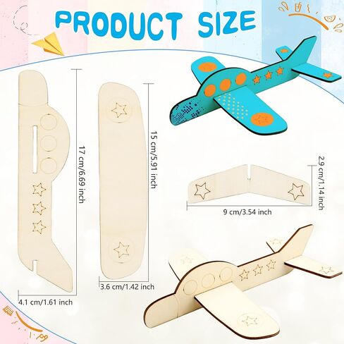 Haconba 24 Pack DIY Wooden Airplane Paintable Wood Craft Planes with 2 Pcs 3 ml Acrylic Paint Strip and 2 Pcs Painting Brushes for DIY Craft Activities Birthday Airplane Theme Party, 3 Styles in Kuwait