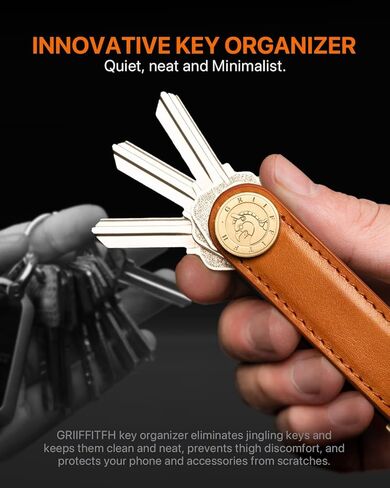 Leather Key Organizer Key Chain for Men Women, Compact Key Holder Keychain - Minimalist Key Case Secures 3-14 Keys in Kuwait