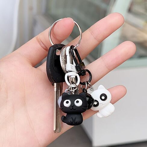 2Pcs Cat Key Ring Charm Keychain for Keys Backpack Decoration Handbag Fashion Jewelry for Women Couples Gift,black in Saudi Arabia