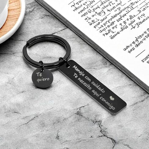 Drive Safe Keychain, Te necesito aqui conmigo Spanish Pendant I Love You Keyring Birthday Christmas Gifts for Husband in Saudi Arabia