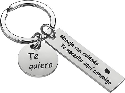 Drive Safe Keychain, Te necesito aqui conmigo Spanish Pendant I Love You Keyring Birthday Christmas Gifts for Husband in Saudi Arabia