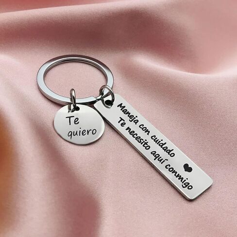 Drive Safe Keychain, Te necesito aqui conmigo Spanish Pendant I Love You Keyring Birthday Christmas Gifts for Husband in Saudi Arabia