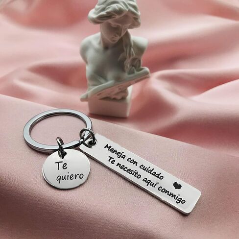 Drive Safe Keychain, Te necesito aqui conmigo Spanish Pendant I Love You Keyring Birthday Christmas Gifts for Husband in Saudi Arabia