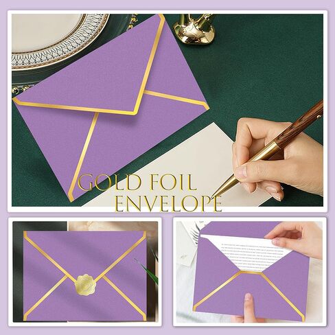 26 Pack 5x7 Gold Envelopes 4x6 Assorted Colored Envelopes with Blank Cards, 250G Pearl A7 A6 Envelopes with Gold Foil V Flap for Invitations Business Mailing, Colorful Envelopes for Wedding in Saudi Arabia